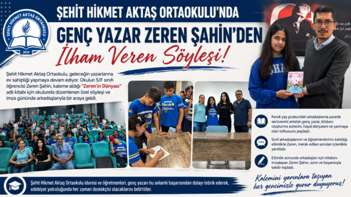 Bursa Mustafakemalpaşa'da Şehit Hikmet Aktaş Ortaokulu’nda Genç Yazar Zeren Şahin’den İlham Veren Söyleşi